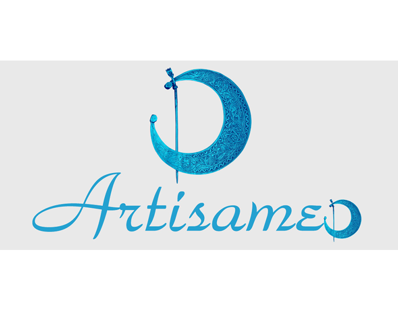 Logo artisanat, symbole bleu en forme de croissant