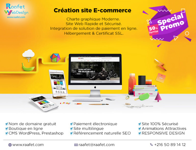 Visuel promotionnel réseaux sociaux pour une offre de création de site e-commerce
