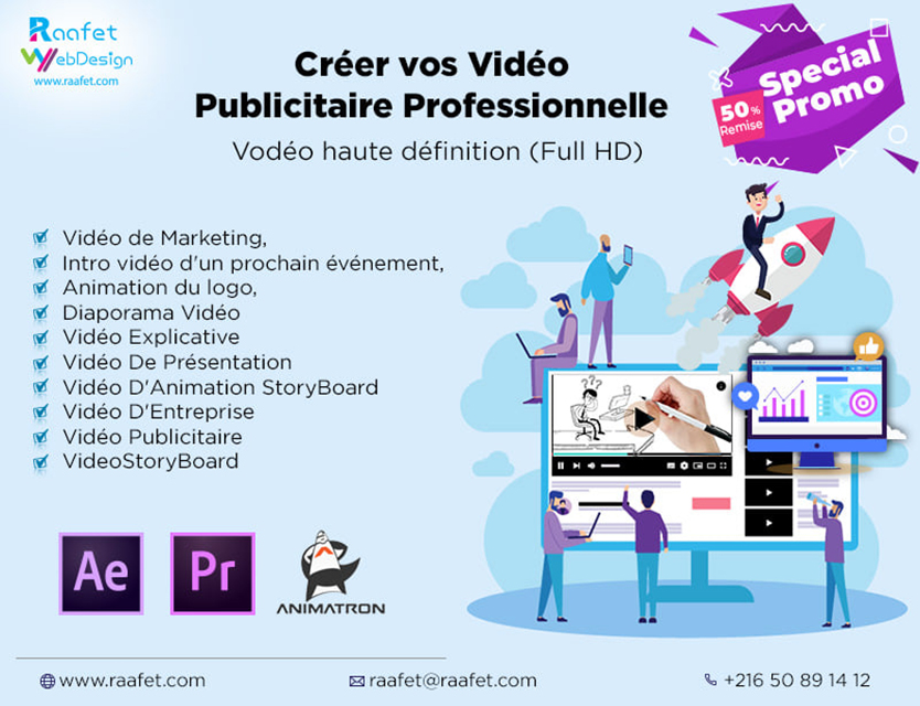 Visuel réseaux sociaux pour une offre de création de vidéo publicitaire professionnelle