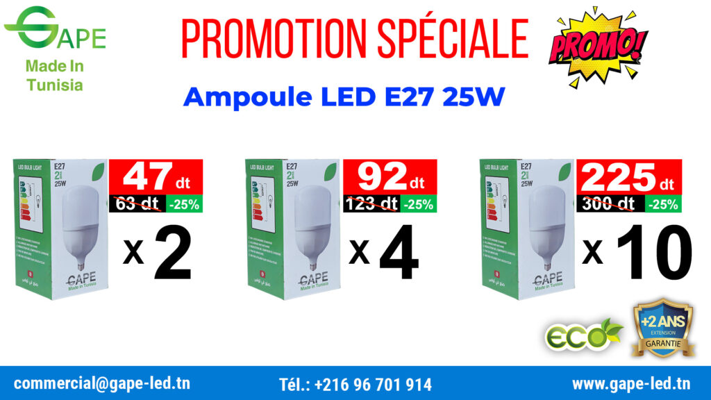 Bannière promotionnelle GAPE pour ampoule LED E27 25W en pack