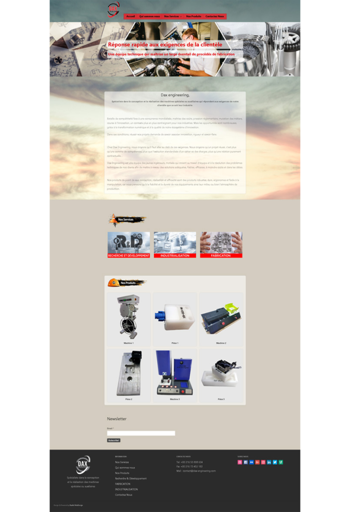 Aperçu du site web Dax Engineering, conception et fabrication industrielle