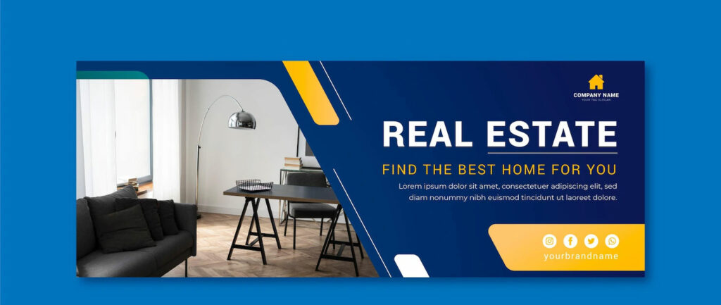 Cover Facebook dégradé bleu pour une agence immobilière