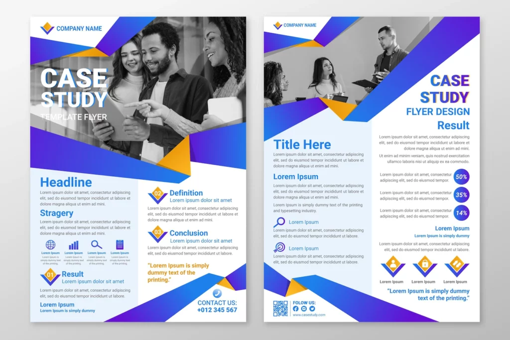Modèle de flyer étude de cas, dégradé bleu et orange