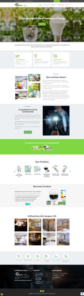 Aperçu du site web de l'entreprise GAPE, éclairage LED