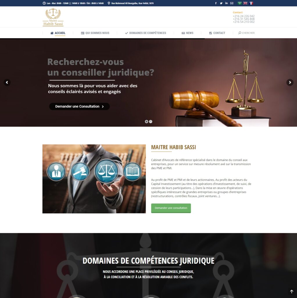 Aperçu du site web du cabinet d'avocats Maître Habib Sassi